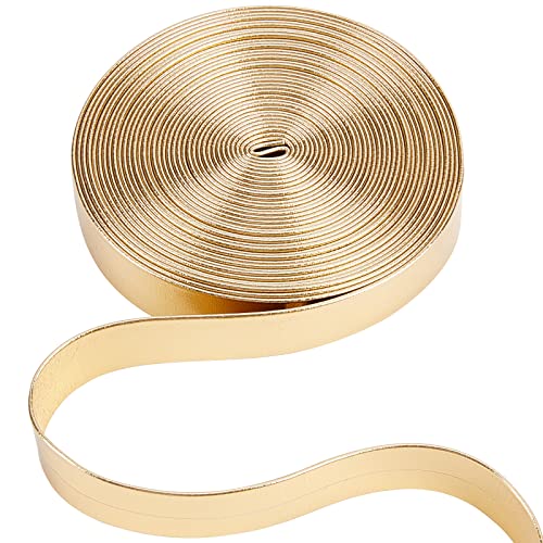 GORGECRAFT 5.5Yds Flaches Glänzendes Lederband In Metallic-Gold 15mm breite Glänzende Pu-Lederstreifen Leder-Spitzenabstreifer Perlenschnur Band Basteln Doppelseitiges Lederzubehör Kunstschnur von GORGECRAFT