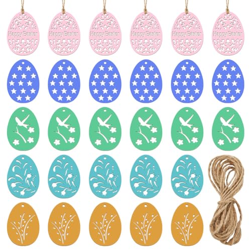 GORGECRAFT 50Stk 5 Stile Oster-Holzornamente Unvollendete Eieranhänger Scheiben Blumeneier Zum Aufhängen Basteln Gravierte Holzausschnitte Verzierungen Für DIY-Ornamente Geburtstagsparty Dekor von GORGECRAFT