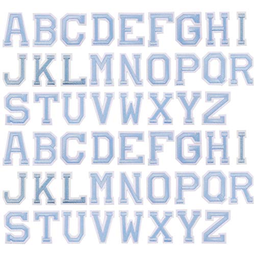 GORGECRAFT 52 Stück Buchstaben-Patches zum Aufbügeln, A-Z, Alphabet-Applikation, Aufnäher mit aufgebügeltem Klebeband, dekorative Flicken für Kleidung, Hüte, Schuhe, Hemden, Taschen, Hellblau von GORGECRAFT