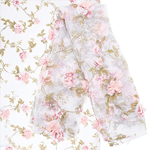 GORGECRAFT 55,3 cm Bestickter Blumenstoff, (2)D-Organza, Rosa, Blumen, Chiffon, Rosenblätter, Vintage-Spitzenstoff, Stickereiapplikationen, Bänder Zum Nähen, Hochzeit, Braut, Stoff, Bastelbedarf von GORGECRAFT