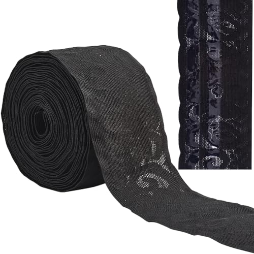 GORGECRAFT 5m Dehnbares Spitzenband 5.5cm Breit rutschfest Blumenmuster Elastisches Nähen Spitzenbesatz Kantenbesatz Für Stirnbänder Strumpfbänder Zuhause Dekoration Geschenkverpackungen Schwarz von GORGECRAFT