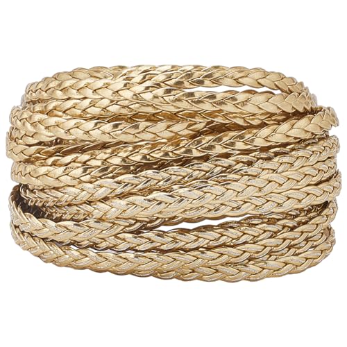 GORGECRAFT 5m Geflochtenes Lederband 5mm Goldenes PU-Lederseil 2mm Dick Flach Gefaltet Kunstlederschnur Faden Für DIY Flechten Basteln Armbänder Fußkettchen Halsreifen Halsketten Schmuckherstellung von GORGECRAFT