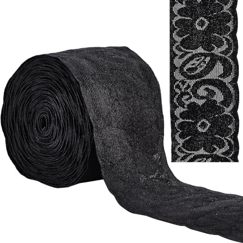 GORGECRAFT 6.25m Dehnbares Spitzenband 5.5cm Breit rutschfest Blumenmuster Elastisches Nähen Spitzenbesatz Kantenbesatz Für Stirnbänder Strumpfbänder Zuhause Dekoration Geschenkverpackungen Schwarz von GORGECRAFT