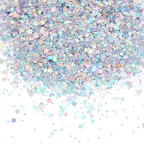 GORGECRAFT 60 g/2.1 Unzen Holografisches Konfetti Stern Und Mond Tischkonfetti Schillernde Metallic-Glitzerfolie Streupailletten Für Geburtstag Hochzeit Party Halloween Weihnachten DIY-Dekorationen von GORGECRAFT