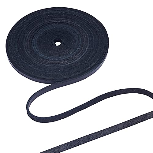 GORGECRAFT 6mm Schwarz Flache Lederschnur Lederschnur Vollkornschnur Spitze Rindsleder Streifen Für Schmuckherstellung DIY Bastelprojekte Gürtel Schlüsselanhänger 5.5 Yards von GORGECRAFT