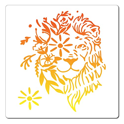 GORGECRAFT 7.1" x7.1" Löwenkopf-Schablonen Tier-Blumen-Schablonen Kunststoff-Zeichnung Malschablonen Schablonen Schablonen Afrikanische Katze Wildes Tier Zum Malen Auf Karton Wand Fliesen Leinwand von GORGECRAFT
