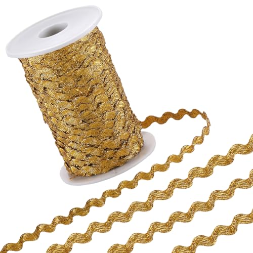 GORGECRAFT 75 m Goldfarbene Zackenlitzen Borte 5mm Metallisch Gewelltes Biegeband Zickzack Randbesatz Fransenbesatz Gewelltes Polyester Gurtband Für Heimwerker Nähen Basteln Geschenkverpackungen Weihn von GORGECRAFT