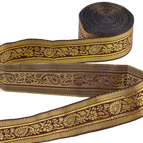 GORGECRAFT 7m Jacquard-Tirolerband Ethno 33mm Glitzer-Metallic-Besatz Florale Gewebte Verzierung Für DIY-Nähzubehör Geschenkverpackung Handgefertigte Taschenherstellung Basteln Kissenzubehör Dunkelrot von GORGECRAFT