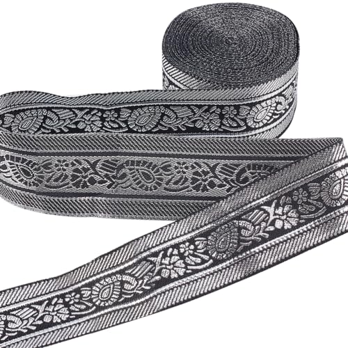 GORGECRAFT 7m Jacquard-Tirolerband Ethno 33mm Silberfarbener Glitzer-Metallic-Besatz Blumenmuster Schwarz Gewebte Verzierung Für Selbstgemachtes Nähzubehör Geschenkverpackung Taschenherstellung GORGECRAFT 7m Jacquard-Tirolerband Ethno 33mm Silberfarbener Glitzer-Metallic-Besatz Blumenmuster Schwarz Gewebte Verzierung Für Selbstgemachtes Nähzubehör Geschenkverpackung Taschenherstellung von GORGECRAFT