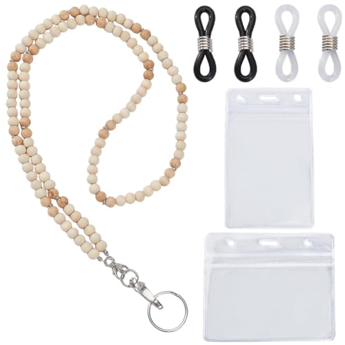 GORGECRAFT 84cm Langes Handgefertigtes Schlüsselband Aus Holzperlen Mit Ausweishalter Schlüsselband Für Krankenschwestern Und Lehrer Umhängeband Halskette Kette Für Schlüssel Ausweise Namenskarten Url von GORGECRAFT