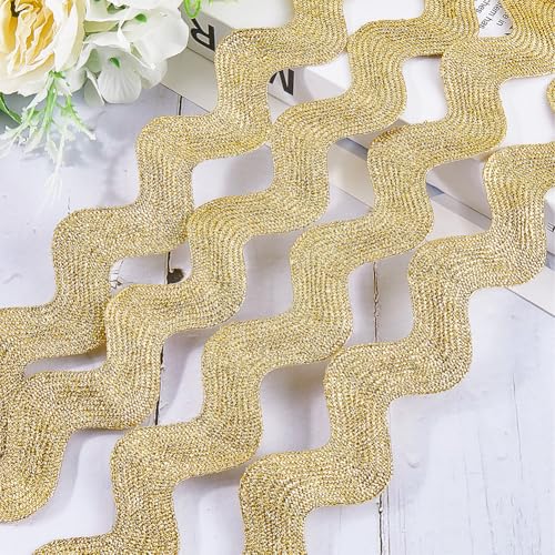 GORGECRAFT 9,1 m Metallic-Gold, Rick-Rack-Bordüre zum Nähen, Jumbo-Ric-Rac-Band, Rickrack Zickzack-Wellen Biegen Fransen Spitzenborte geflochtener Stoff Kantenbesatz für Handwerk Verpackung GORGECRAFT 9,1 m Metallic-Gold, Rick-Rack-Bordüre zum Nähen, Jumbo-Ric-Rac-Band, Rickrack Zickzack-Wellen Biegen Fransen Spitzenborte geflochtener Stoff Kantenbesatz für Handwerk Verpackung von GORGECRAFT