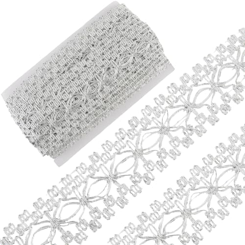 GORGECRAFT 9.14 m Metallische Zopfborte Spitzenband Verzierung 4.1cm Silberfarben Verzierte Polster Gimpenborte Für Weihnachten Hochzeit Kleidung Nähen Schmuck Basteln Vorhänge Schonbezüge Kostüme Hei von GORGECRAFT