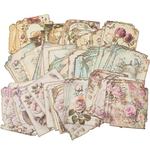 GORGECRAFT 90 Stück 3 Stile Vintage Scrapbooking Papier Blume Rose Pflanzen Vogel Ästhetische dekorative Decoupage Papier Kunst Handwerk Zubehör für Junk Journal Planer Kartenherstellung Foto Dekor von GORGECRAFT