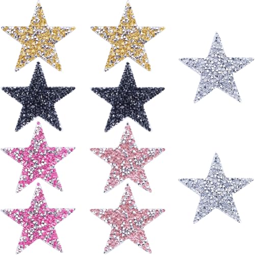 GORGECRAFT Aufnäher zum Aufbügeln, 5 Farben, 55 mm, Glitzer, Kristall, Stern, Strassapplikation, Pailletten, Vintage, Stoff, zum Aufnähen für Kleidung, Jeans, Schuhbeutel, Reparatur, Dekoration, von GORGECRAFT