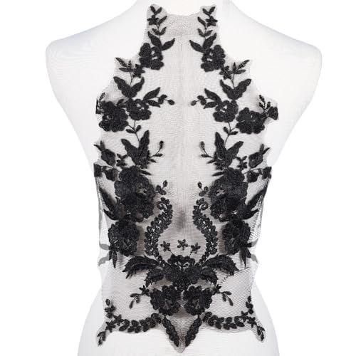 GORGECRAFT Blumen Aufnäher Bestickte Spitzenapplikation Schwarzes Blumenmotiv Nähflicken Kragenstoff Hochzeit Brautkleid Kleid Applikationen Netz Reparaturflicken Für Kleidung Kleider Hosen Jeans Klei von GORGECRAFT