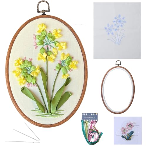 GORGECRAFT Blumen Stickset 3D Blumenmuster Gestempeltes Kreuzstich Design Kunststoffrahmen Bunte Fäden Nadeln Nadelspitzen Werkzeuge Starter Sets Mit Anleitung Für Anfänger Heimwerker Basteln Erwachse von GORGECRAFT