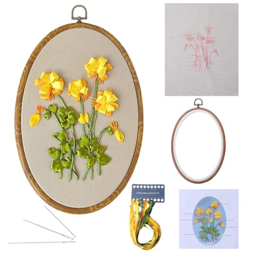 GORGECRAFT Blumenstickerei Set 3D Blumenmuster Gestempeltes Kreuzstich Design Kunststoffrahmen Bunte Fäden Nadeln Nadelspitzen Werkzeug Starter Sets Mit Anleitung Für Anfänger Heimwerker Basteln Erwac von GORGECRAFT