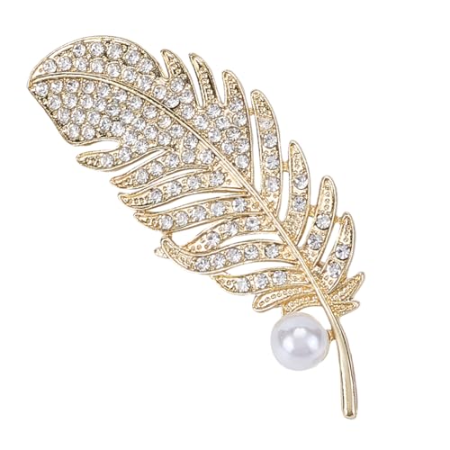 GORGECRAFT Brosche Mit Goldenen Federn Strasssteinen Und Blättern Mit Kunststoffperlen Legierung Vintage Glanz Diamanten Elegante Bankett Anstecknadel Dekoration Für Hochzeit Party Damen Rucksack Klei von GORGECRAFT
