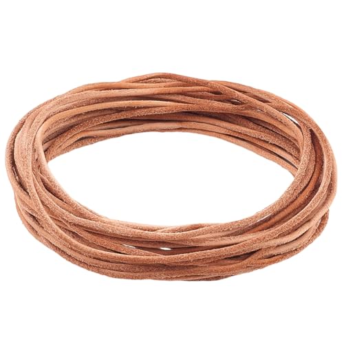 GORGECRAFT Echtes Rundes Lederband 5 m X 1.5mm Naturlederschnur Genarbtes Rindsleder Wildlederseil Yak Fell Flechtfäden Für Heimwerker Basteln Armbänder Halsketten Schlüsselanhänger Schmuckherstellung von GORGECRAFT