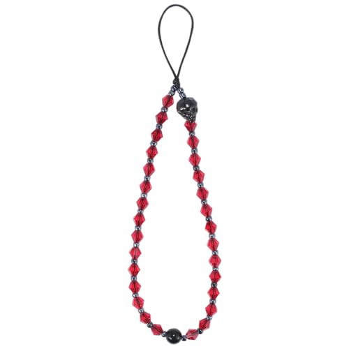 GORGECRAFT Handyanhänger Mit Roten Kristallen Und Facettierten Perlen Halloween Totenkopf Ästhetischer Handy Lanyard Armbandanhänger Für Handyhülle Kamera Schlüssel Geldbörse Dekorationszubehör von GORGECRAFT