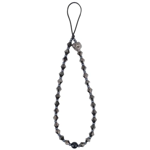 GORGECRAFT Handyanhänger Mit Schwarzer Perle Glaskristall Facettierte Perlen Handy Lanyard Halloween Totenkopf Ästhetische Armbandanhänger Für Handyhülle Kamera Schlüssel Geldbörse Dekorationszubehör von GORGECRAFT