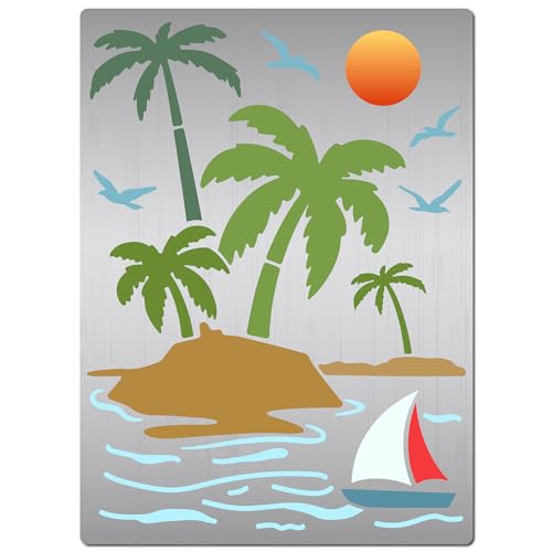 GORGECRAFT Kokosnussbaum-Schablone Aus Metall Sommer Strand Segelboot Sonne Gänse Palmen Malschablonen Edelstahl-Vorlage Zum Malen Auf Holz Wänden Stoff Leinwand Heimdekoration DIY-Basteln 19x14cm GORGECRAFT Kokosnussbaum-Schablone Aus Metall Sommer Strand Segelboot Sonne Gänse Palmen Malschablonen Edelstahl-Vorlage Zum Malen Auf Holz Wänden Stoff Leinwand Heimdekoration DIY-Basteln 19x14cm von GORGECRAFT
