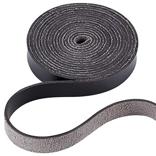 GORGECRAFT Lederbandstreifen 12.5mm Breit 2m Lang Ledermaserung Schwarze Gürtelwicklung Einseitige Flache Kordel Für Halskette Gürtel DIY-Bastelprojekte Griffe Haustierhalsbänder Zugseile von GORGECRAFT