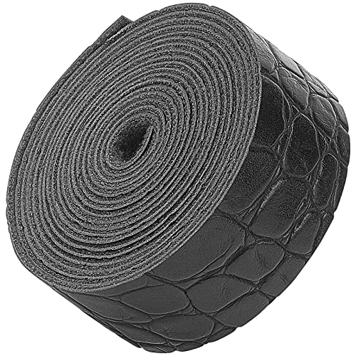 GORGECRAFT Lederriemen Mit Krokodilledermuster, 1,79 cm Breit, (5),(1) cm Lang, Mit Noppenstruktur, Ledergürtel, Einseitig, Flache Kordel Für Heimwerker, Basteln, Projekte, Taschengriffe (Schwarz) von GORGECRAFT