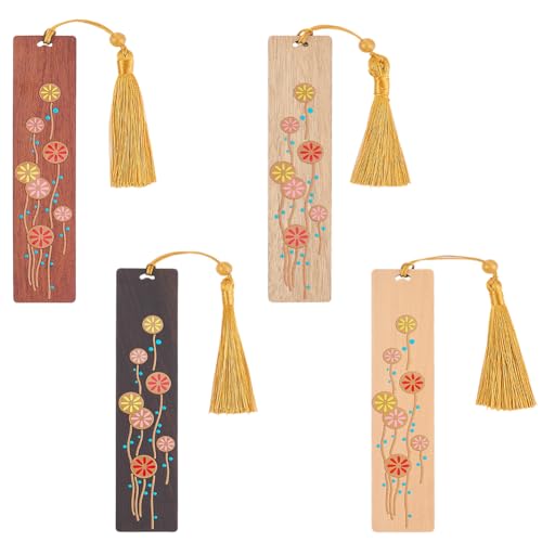 GORGECRAFT Lesezeichen aus Holz mit Quasten, Blumen-Lesezeichen-Set, Lesezeichen, Lesezeichen, Holz, zum Aufhängen, Etiketten für Schulanfang, Büro, Klassenzimmer, Weihnachten, Buchliebhaber, Leser von GORGECRAFT