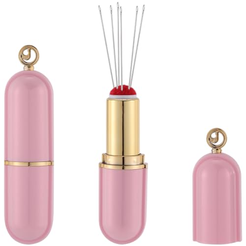GORGECRAFT Lippenstiftnadelkissen, Nadelkissenhalter, Kunststoff, Rosa, Gold, kleines Lippenstift-Design, Nadelkissen, Sticknadel, Aufbewahrungswerkzeug, Nadelkissen für Nähen, Bastelzubehör von GORGECRAFT