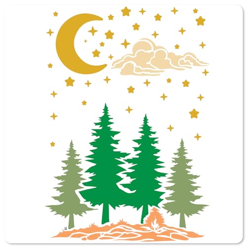 GORGECRAFT Malschablonen Mit Mond Wald Sternen Und Wolken Malschablone Wiederverwendbar Aus PET Bastel Ornament Zeichen Und Kunstvorlage Zum Bemalen von Holz Wänden Heimwerkerarbeiten Stofffliesen GORGECRAFT Malschablonen Mit Mond Wald Sternen Und Wolken Malschablone Wiederverwendbar Aus PET Bastel Ornament Zeichen Und Kunstvorlage Zum Bemalen von Holz Wänden Heimwerkerarbeiten Stofffliesen von GORGECRAFT