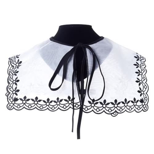 GORGECRAFT Organza Abnehmbarer Kragen Stickerei Blumenmuster Halskrause Spitze Fliege Kunstkragen Halskette Umhang Dickey Halbblusenkragen Halsband Für Kleidung Nähen Applikationsrand Damen von GORGECRAFT