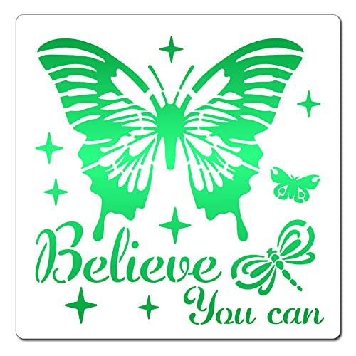 GORGECRAFT Schablone „Believe You Can“ Mit 12" x 12" Schmetterlingen Wiederverwendbare Schablonen Aus Kunststoff Zum Zeichnen Malen Schablonen Zum Malen Auf Karton Wand Stoff Fliesen Leinwand von GORGECRAFT