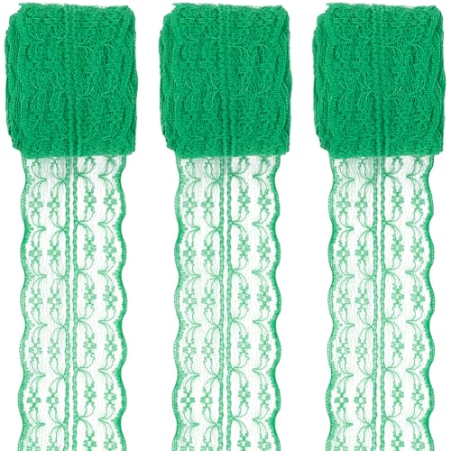 GORGECRAFT Spitzenband mit Blumenmuster, 4,5 cm, Blumenmuster, Stoff für Handwerk, Braut, Hochzeit, DIY, Schmuck, Haarschleifen, Basteln, Kleidung, Zubehör, Geschenkverpackung, 3 Rollen, 9,1 m, Grün von GORGECRAFT