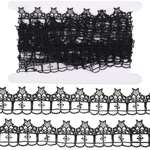 GORGECRAFT Spitzenband mit Sternen, schwarz, Polyester, Vintage-Stickerei, Venedig, Sterne, Blumenmuster, Kleid, Nähapplikation, Dekoration, Stoffbesatz für DIY, Basteln, Kleidung, Bekleidungszubehör von GORGECRAFT