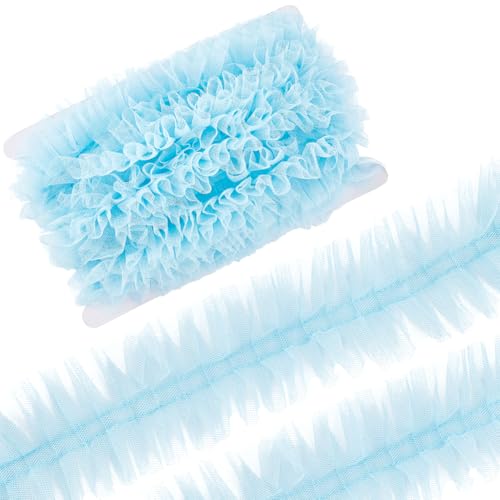 GORGECRAFT Spitzenbesatz Aus Plissiertem Netzgewebe 10 m X 6cm Hellblau Polyester Stickerei Geraffte Rüschen Spitzenband Randbesatz Applikation Zum Nähen von Kostümen Hochzeiten Heimdekoration Gesc von GORGECRAFT