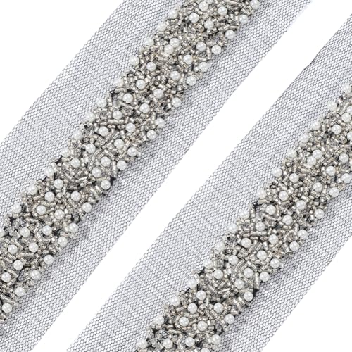 GORGECRAFT Spitzenbesatz Mit Perlen 1.8 m 6.4cm Breit Grau Dekoratives Spitzenband Streifen Kantenbesatz Stoff Bestickte Applikation Zum Nähen Basteln Hochzeitskleid Partykleidung Heimdekoration von GORGECRAFT