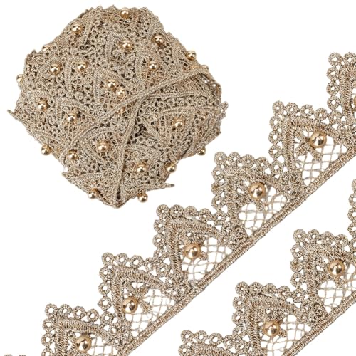 GORGECRAFT Spitzenborte mit Perlen, 32,5 mm breit, bestickt, dreieckige Kanten, goldfarbene Kunststoffperle, verzierte Spitzenbordüre für Heimwerker, Nähen, Handwerk, Hochzeit, Party, Kostüme GORGECRAFT Spitzenborte mit Perlen, 32,5 mm breit, bestickt, dreieckige Kanten, goldfarbene Kunststoffperle, verzierte Spitzenbordüre für Heimwerker, Nähen, Handwerk, Hochzeit, Party, Kostüme von GORGECRAFT
