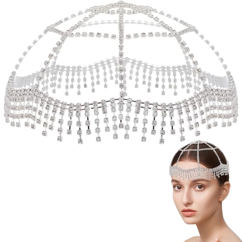 GORGECRAFT Strass Kopfbedeckungen Vintage Kristall Kopfkette Hochzeit Braut Flapper Stirnband Perlenkappen Roaring 20s Haarschmuck Silberfarbener Boho Haarschmuck Für Frauen Party Nachtclub Abschlussb von GORGECRAFT