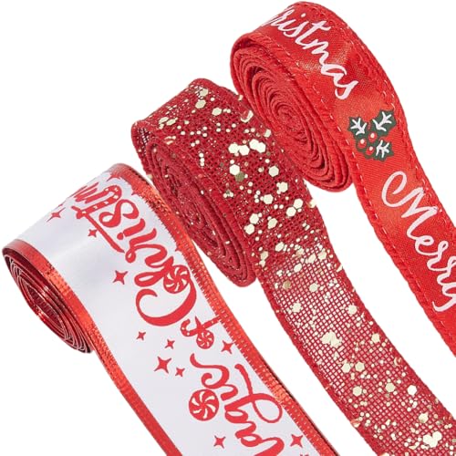 GORGECRAFT Weihnachtsband, 6 Rollen, 3 Stile, 12 m, rot, Drahtkante, Netz, Pailletten, Frohe Weihnachten, Stechpalmenblätter, Schneemann, bedruckter Polyester-Stoffbesatz für Geschenkverpackungen GORGECRAFT Weihnachtsband, 6 Rollen, 3 Stile, 12 m, rot, Drahtkante, Netz, Pailletten, Frohe Weihnachten, Stechpalmenblätter, Schneemann, bedruckter Polyester-Stoffbesatz für Geschenkverpackungen von GORGECRAFT