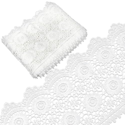 GORGECRAFT Weißes Spitzenband, Häkelkante, 14,5 cm breit, Blumenmuster, Vintage-Spitzenbesatz, nicht dehnbar, Stickband zum Nähen, Basteln, Kleidung, Hochzeit, Heimdekoration, Geschenkverpackung, 4,5 von GORGECRAFT