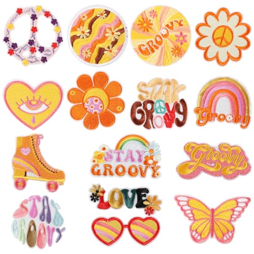 Flicken Bügeln Hippie Aufbügel Patches 15 Stück Bestickte Aufnäher Patches zum Aufbügeln für Aufnähen von Kleidung Rucksack Jacken Jeans Hemd (Style-B) von GOSHIES