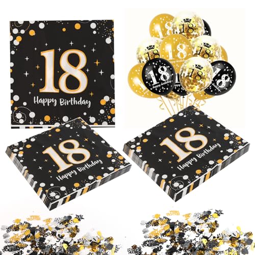 20 Stück Servietten Geburtstag 33x33cm, Deko 18. Geburtstag Junge Mädchen mit Luftballons Konfetti, 18 Geburtstag Deko Servietten Schwarz Gold, Servietten 18. Geburtstag Junge 20 Stück Servietten Geburtstag 33x33cm, Deko 18. Geburtstag Junge Mädchen mit Luftballons Konfetti, 18 Geburtstag Deko Servietten Schwarz Gold, Servietten 18. Geburtstag Junge von GOTDYBST