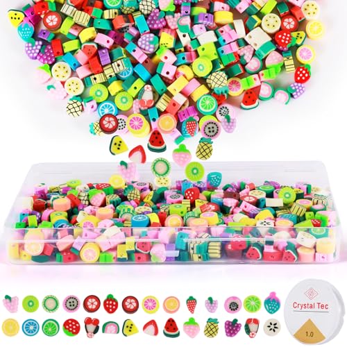 GOTDYBST 350 Stück Fruit Craft Beads, Fruit Beads For Threading, Perlen FüR ArmbäNder,Wird Mit Einem 4–6 Meter Langen Kristallseil Geliefert, Perlen Set, Geeignet für die Herstellung von Dekoration von GOTDYBST