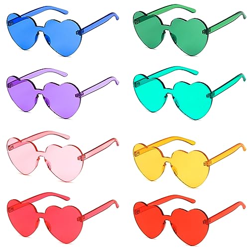 8 Paar Herz Sonnenbrille, Lustige Partybrillen Randlose Transparente Candy Color Sonnenbrille Herz geformte Party Gläser für Erwachsene Kinder, Kostüm Strand Party Dekoration Festival von GOTFUN