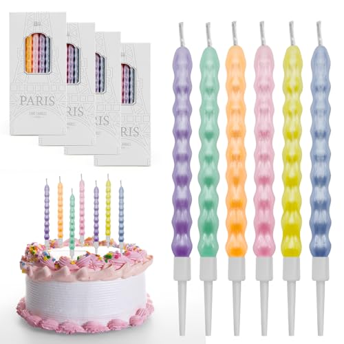 Geburtstagskerzen, 24 Stück Bunte Geburtstagskerzen für Torte, Helical Kerzen Geburtstag mit Sicherheitsbasis, Geburtstagzen Kinder Kuchenkerzen Birthday Candles für Geburtstage, Jubiläen, Weihnachten von GOTFUN