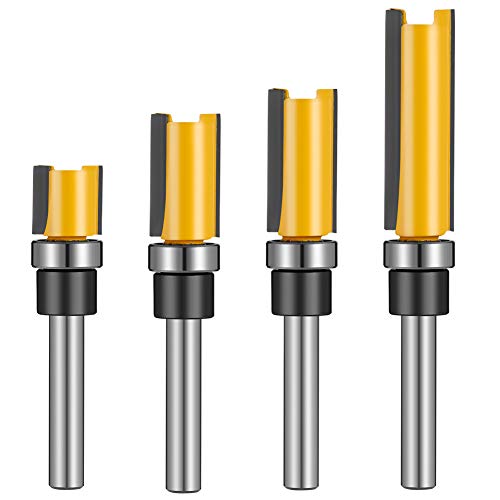 4 Stück 1/4-Zoll-Schaft bündiges Schnittmuster-Bit-Set, gerade Bündigfräser mit Lagerschablone, Oberfräse, Holzbearbeitungs-Fräswerkzeuge 4 Stück 1/4-Zoll-Schaft bündiges Schnittmuster-Bit-Set, gerade Bündigfräser mit Lagerschablone, Oberfräse, Holzbearbeitungs-Fräswerkzeuge von GOTH Perhk
