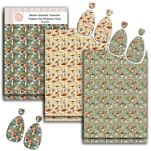 GOTO CLAY TOOLS Pilz-Aquarell-Ton-Transferpapier – 6 Stück (10,2 x 14 cm) Polymer-Ton-Transferblätter für Schmuckherstellung, Handwerk und DIY-Ton-Designs von GOTO CLAY TOOLS