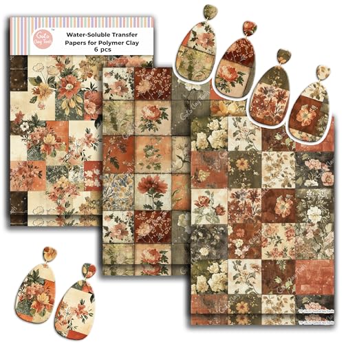 GOTO CLAY TOOLS Rusty Flower Patchwork-Ton-Transferpapier – 6 Stück (10,2 x 14 cm) Polymer-Ton-Transferblätter für Schmuckherstellung, Handwerk und DIY-Ton-Designs von GOTO CLAY TOOLS