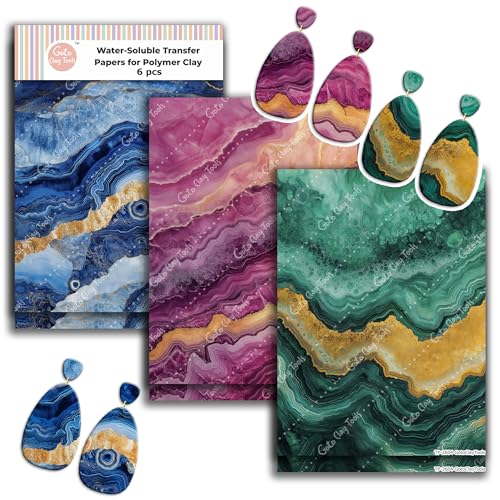 GOTO CLAY TOOLS Transferpapier aus Marmor mit goldenem Ton, 6 Stück (10,2 x 14 cm) Polymer-Ton-Transferblätter für Schmuckherstellung, Handwerk und DIY-Ton-Designs von GOTO CLAY TOOLS